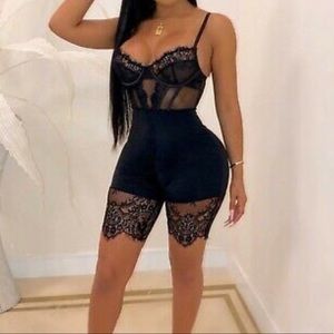 NEVER WORN! Black lace shorts romper